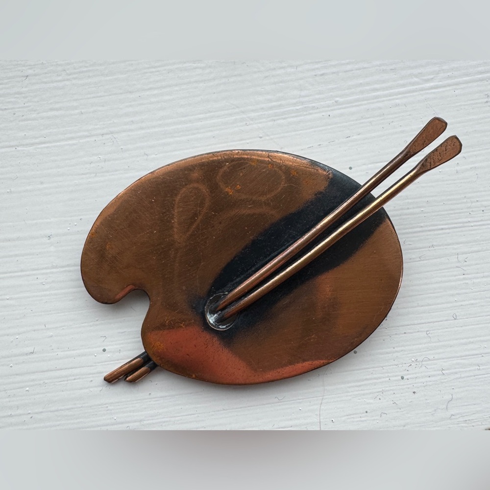 Vintage Renoir Copper Modernist Brooch Pin Painter's Palette Artist MCM Art Deco